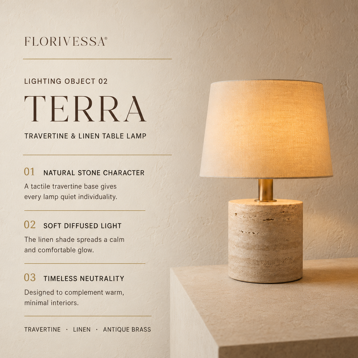 Florivessa® Terra Travertine & Linen Table Lamp