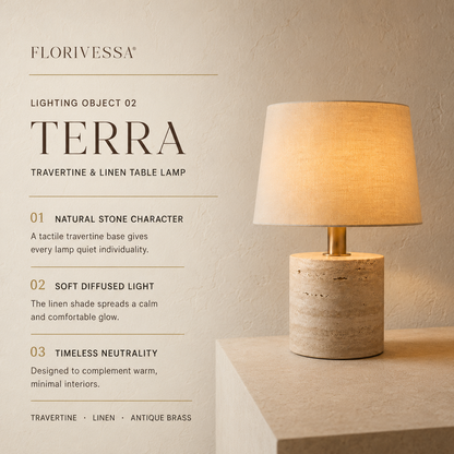 Florivessa® Terra Travertine & Linen Table Lamp