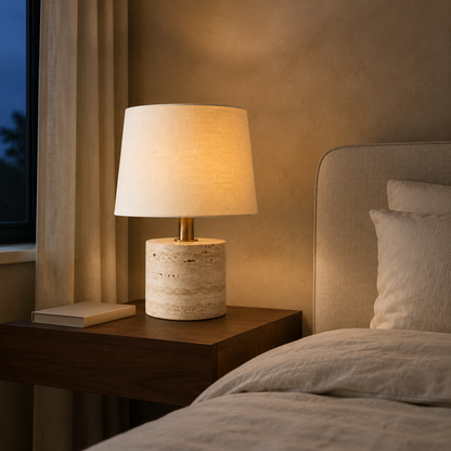Florivessa® Terra Travertine & Linen Table Lamp